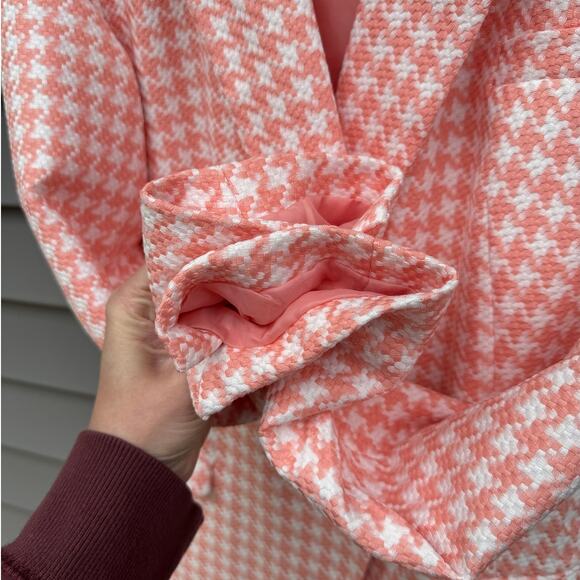 ASOS size 10 Pink and White Dogstooth Houndstooth Long Suit Blazer Jacket - Picture 7 of 12